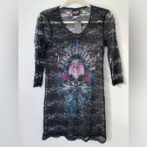 Harley Davidson Top Women’s Medium Black Lace Y2K NWT